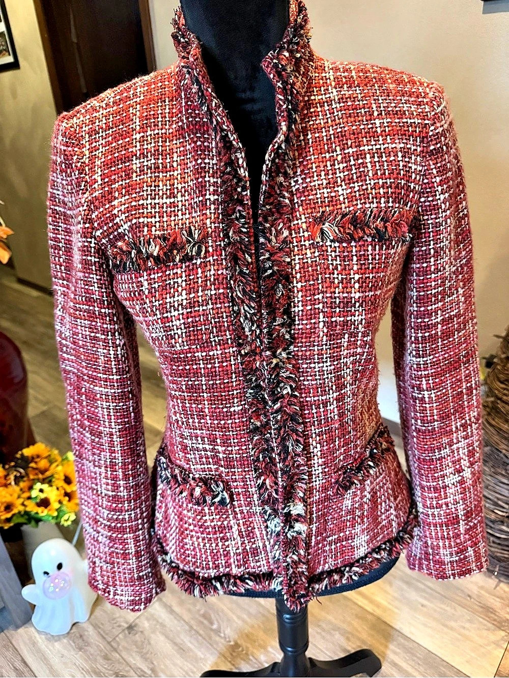 Rafaella Tweed Blazer in Red & White Size 6 Like New
